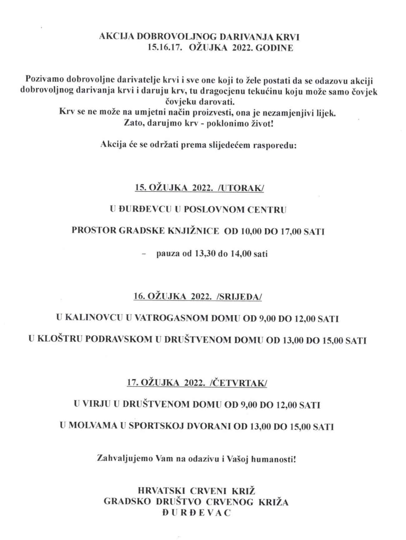 DARIVANJE KRVI U OZUJKU