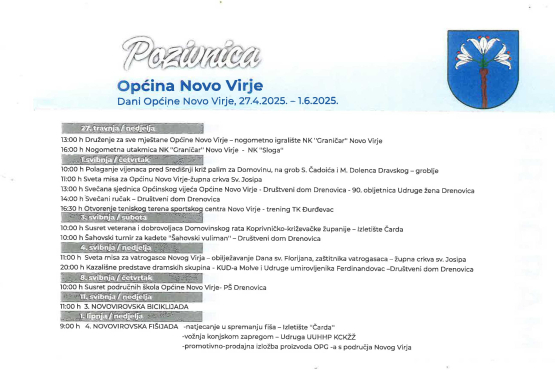 Dani Općine Novo Virje, 27.4.2024. - 1.6.2024.